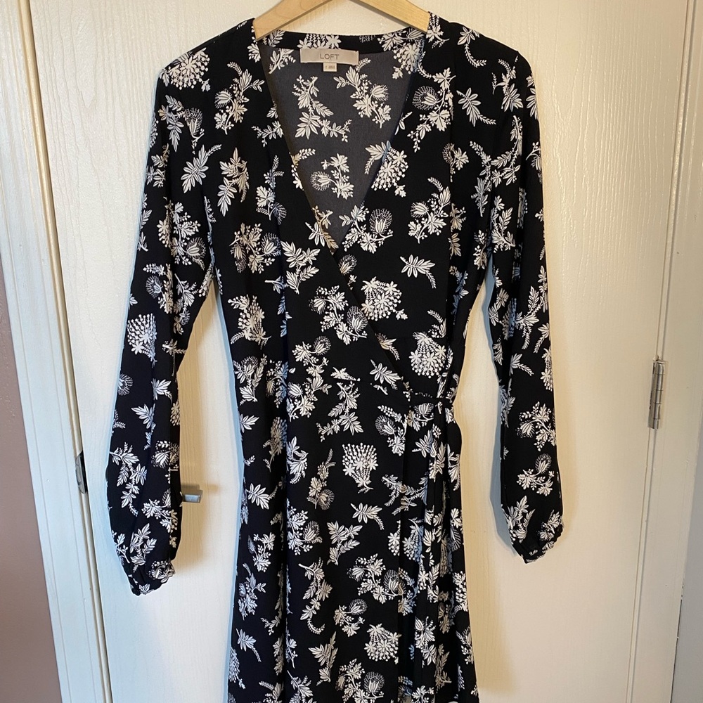 LOFT Elegant Black and White Floral Dress